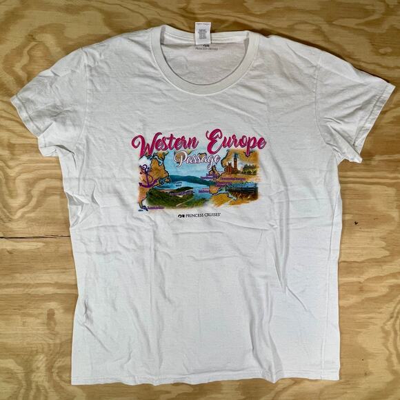 VTG Princess Cruises Western Europe Passage Map Graphic T Shirt White XL Travel - Picture 2 of 7